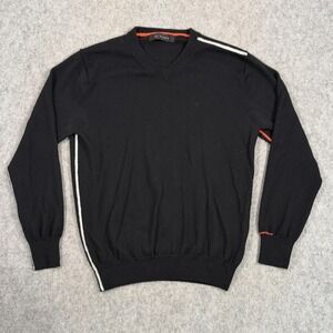 Kjus Black Merino Wool Knit V-Neck Long Sleeve Pullover Sweater Men's Size M